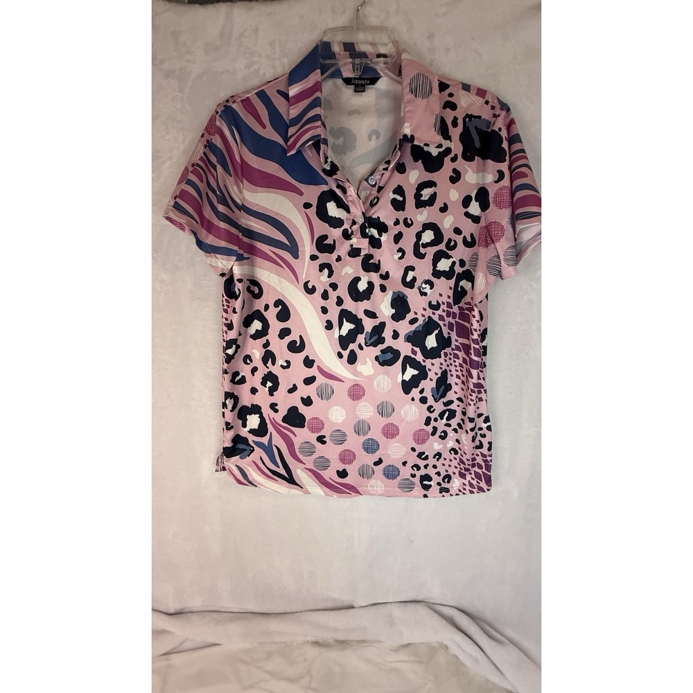 NWT ACEGolfs  Womens Large Black Floral Print Polo Colorful Golf Pickleball